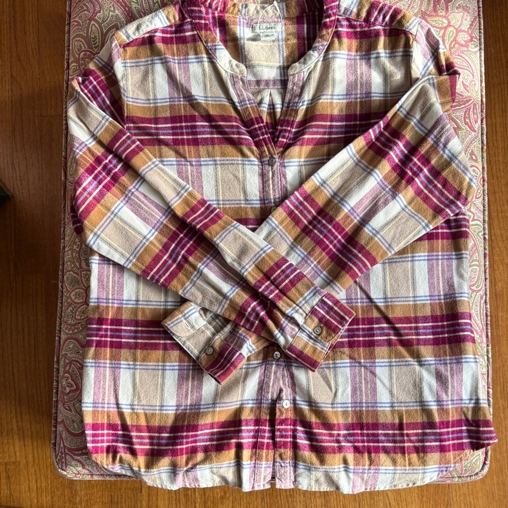 L.L. Bean Plaid Button Down Shirt - Red, Yellow, White